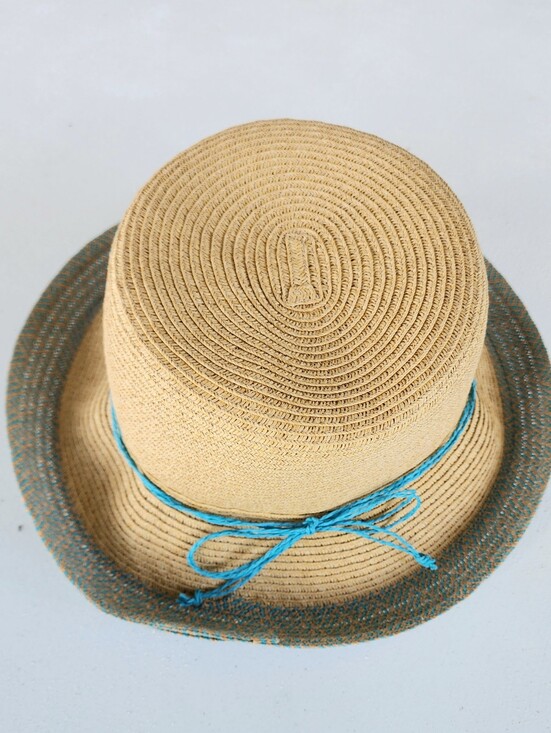 Scala Accessories - Scala Tan Straw Hat with Turquoise Blue Accent